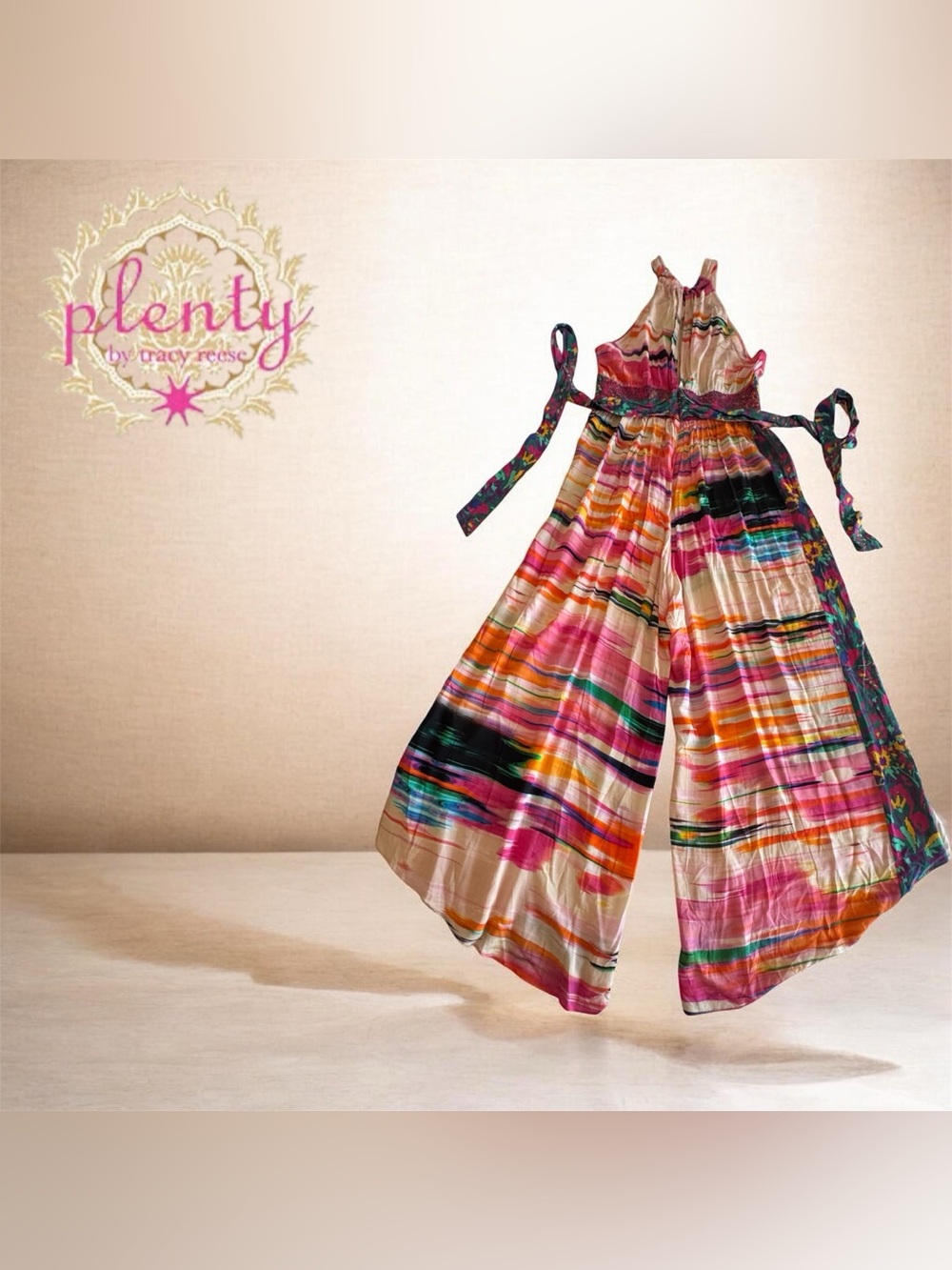 🛍️SALE🛍️Plenty by Tracy Reese Bohemian Eclectic Multicolor Halter Jumpsuit - Picture 2 of 8